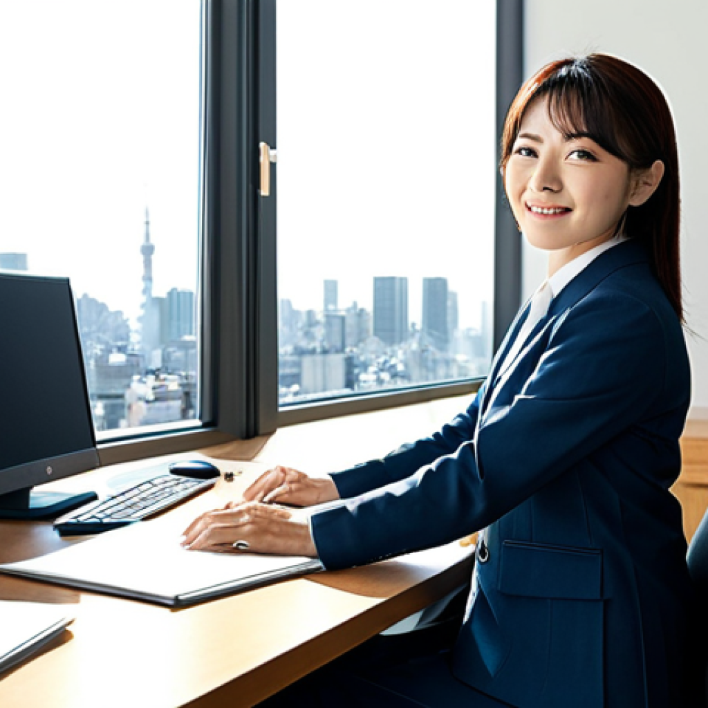 디지털 미디어에서의 스토리텔링 도구 활용 - **
A professional businesswoman in a modest business suit, sitting at a desk in a modern office, fu...