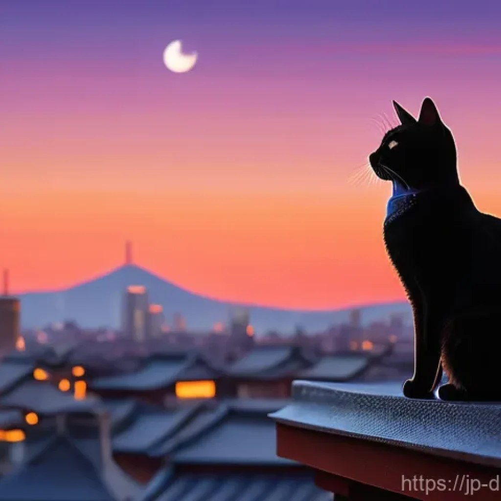 인공지능 창작 도구의 활용 가능성 - **Prompt 1: Serene Rooftop Feline at Sunset**
A highly detailed, cinematic illustration of a dom...