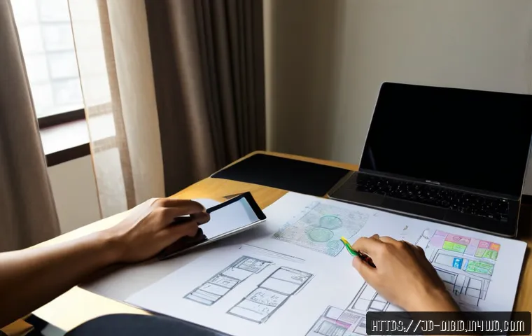 디지털 도구를 이용한 상상력 자극 방법 - Photorealistic creative workspace in a modern Japanese apartment, an adult using a tablet with a sty...