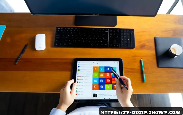 디지털 마케팅 캠페인을 위한 디자인 도구 - Photorealistic overhead view of a Japanese digital marketing designer working at a clean wooden desk...